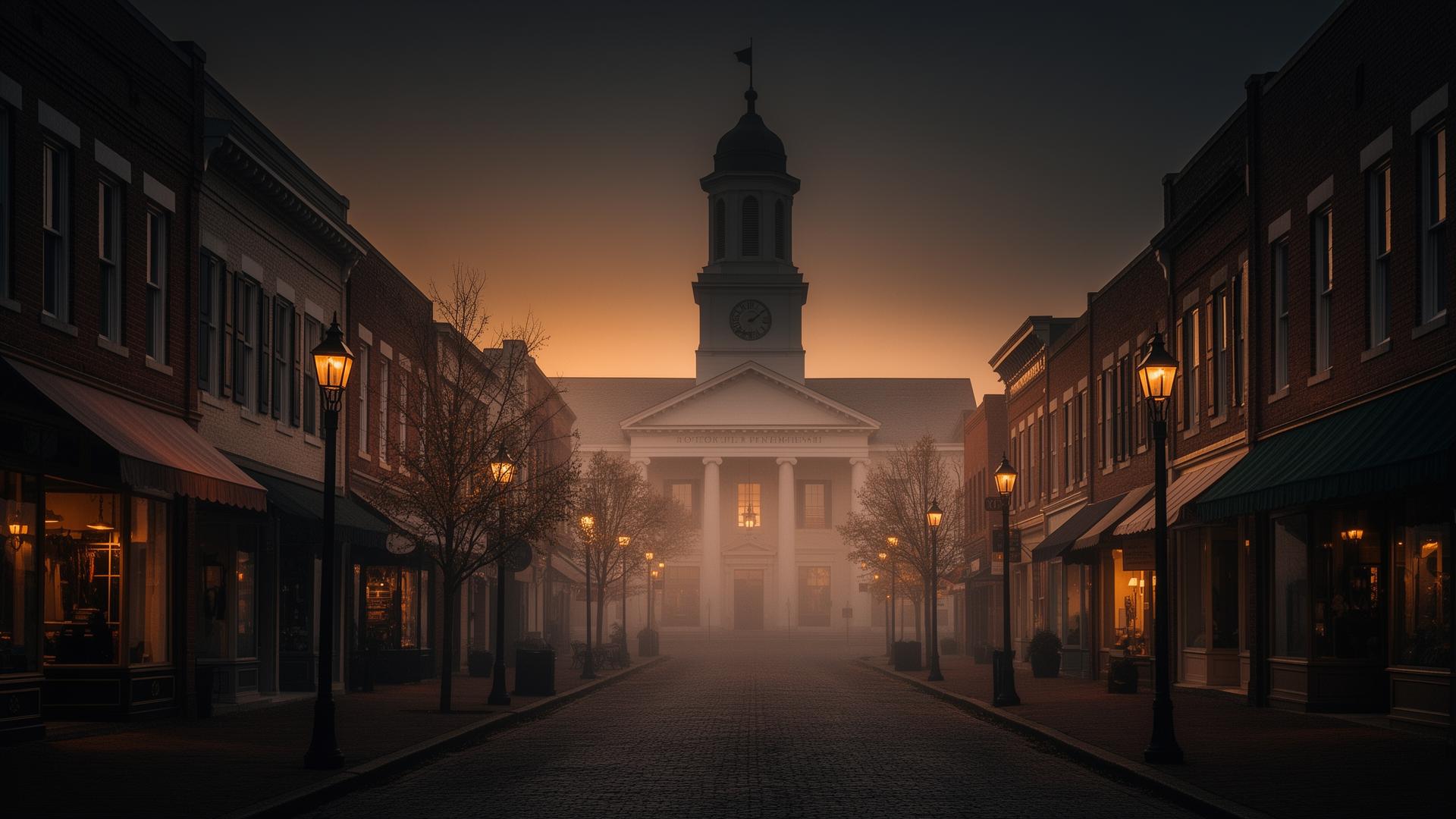 Historic downtown Franklin, Tennessee at dusk